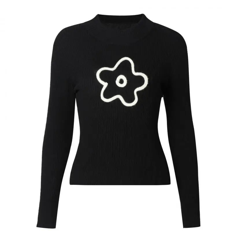 Cathy Dollette Floral Graphic T Shirts Woman Long Sleeve Black Streetwear Tees Female Clothing Autumn Top2000s Clothes Chic