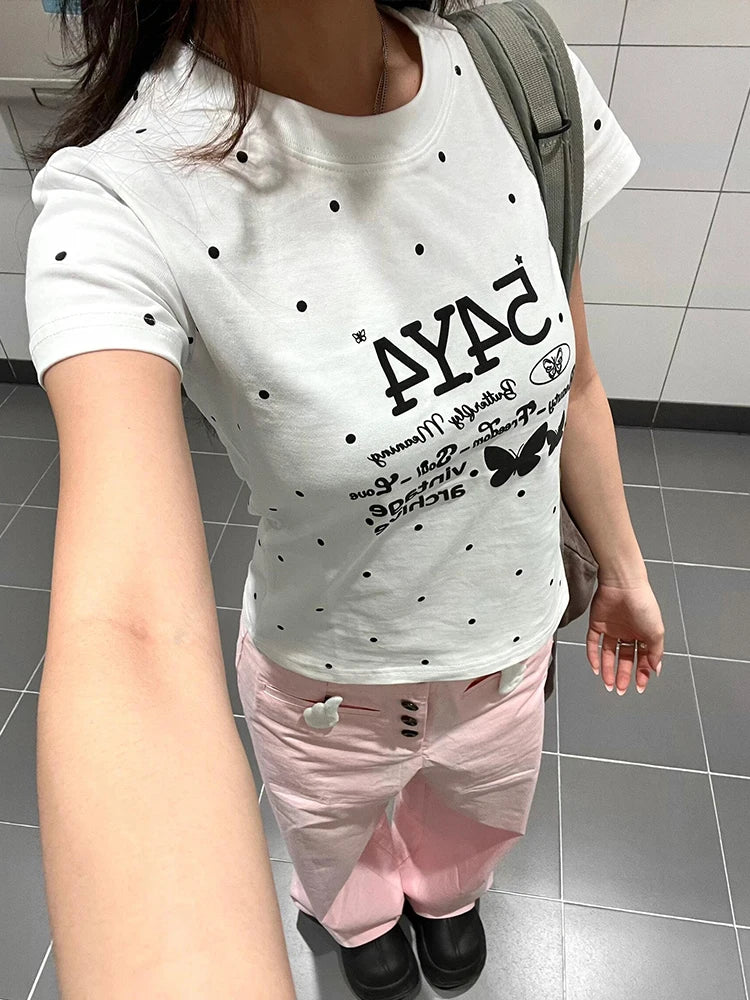 Cathy Dollette Print 's Short Sleeve Japan Style Summer Top2000s Clothes Graphic Tee Female Clothing T Shirt Chic