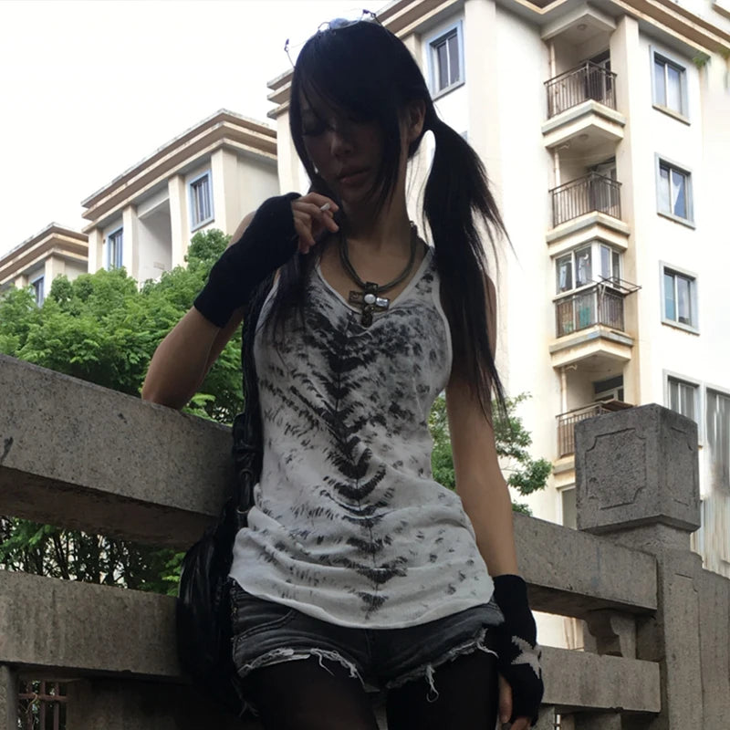 Cathy Dollette Grunge s Tie Dye Tank Top Trashy 2000s Style Long Tanktop Japanese Sleeveless Top Gothic Vintage Streetwear