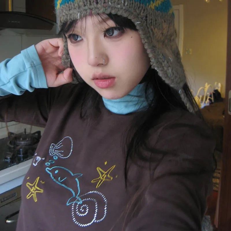 Cathy Dollette Brown and Sky Blue Turtleneck Long Sleeve