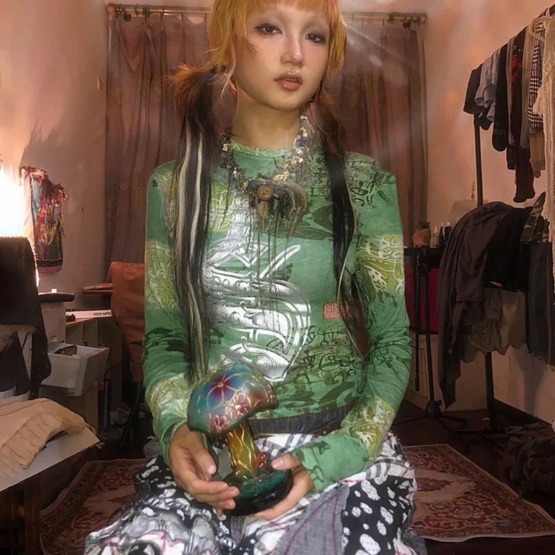 Cathy Dollette Graffiti Long Sleeve Crop Top