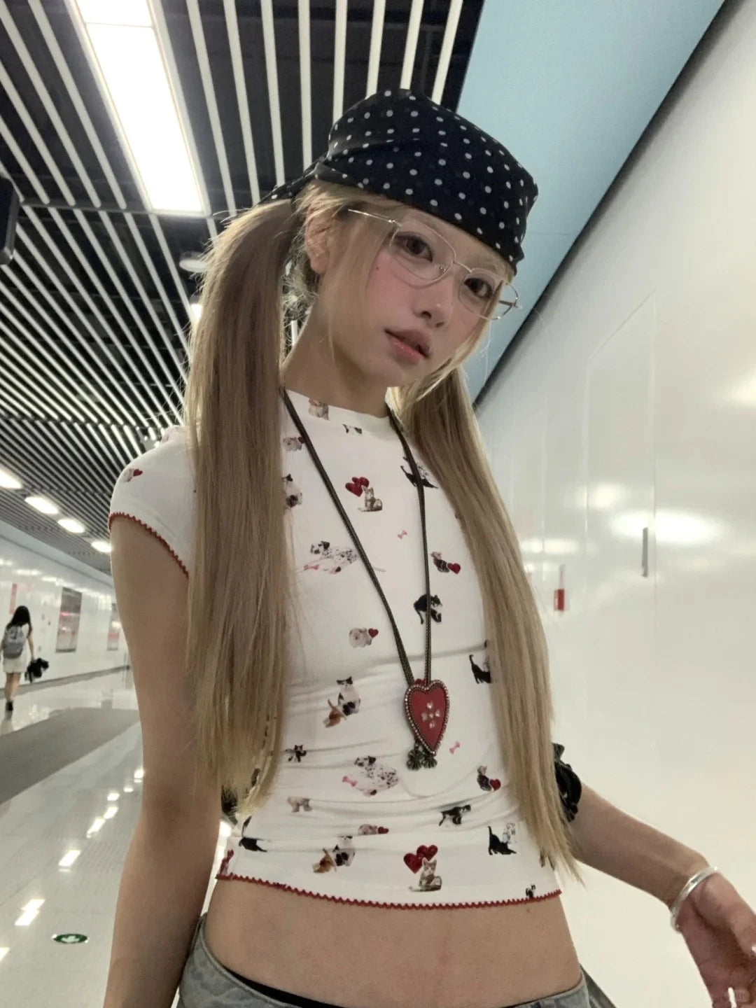 Cathy Dollette Harajuku Print T Shirt Short Sleeve Cartoon Vintage Crop Top 2000s Japanese Grunge TopTee