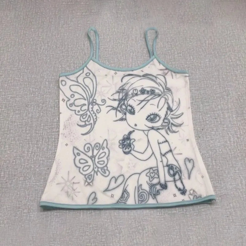 Cathy Dollette s Cami Top Fairycore Anime Print Camisole 2000s Kawaii Crop Top Japanese Harajuku Tank TopGrunge E-girls