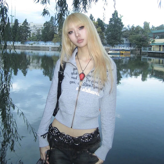 Cathy Dollette Gray Gothic All-Over Print Cropped Zip Jacket