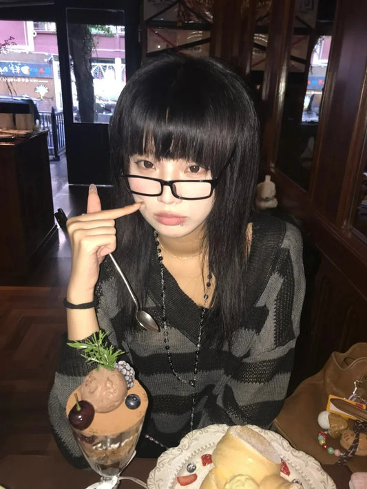 Cathy Dollette 2000s Sweater Loose Casual Striped Pullovers Streetwear Japanese Grunge TopE-girls Fairycore