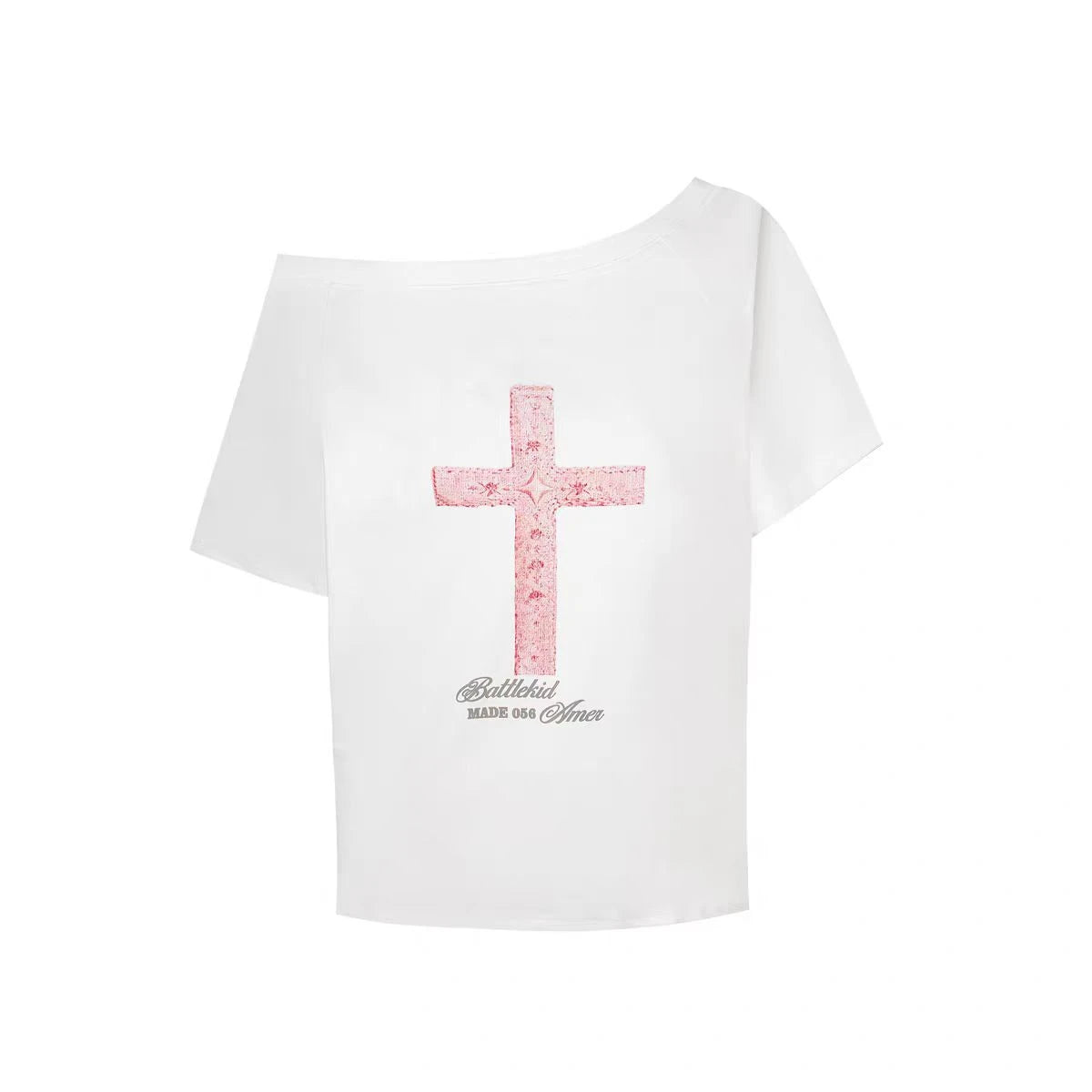 Cathy Dollette Gothic Off Shoulder Cross Graphic T Shirts 2000s Clothes Short SLeeve Tees Female Clothing Goth Summer Top