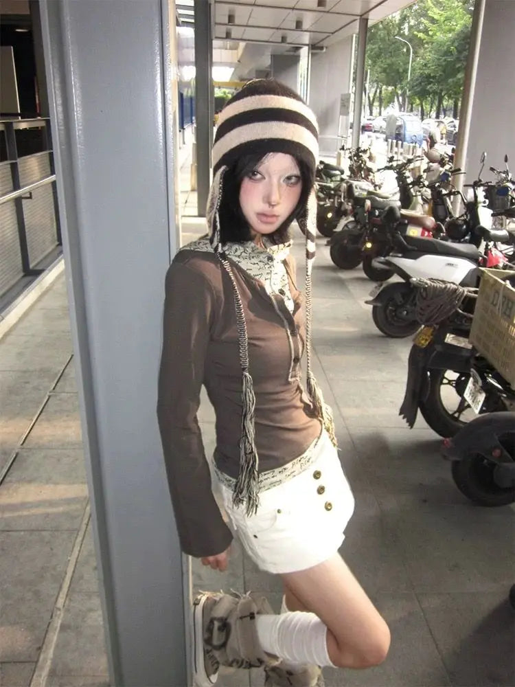 Cathy Dollette Brown Fake Two-Piece Top