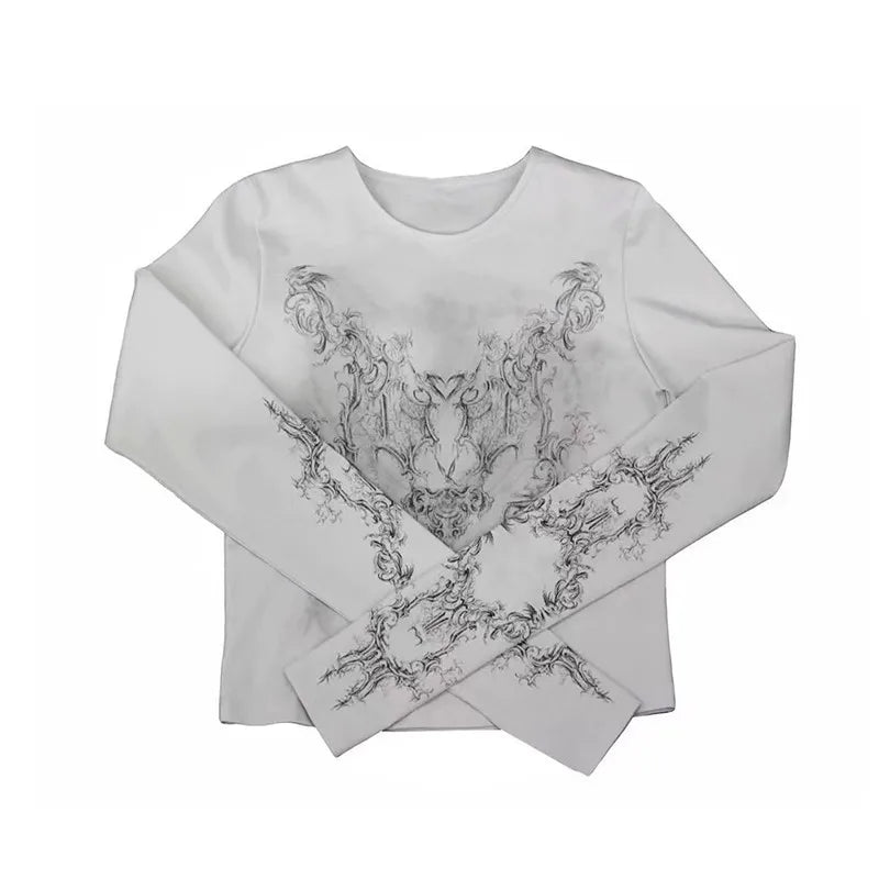 Cathy Dollette Japanese Tattoo Print Grunge s Long Sleeve T Shirts Vintage Harajuku Distressed TopAmerican Retro
