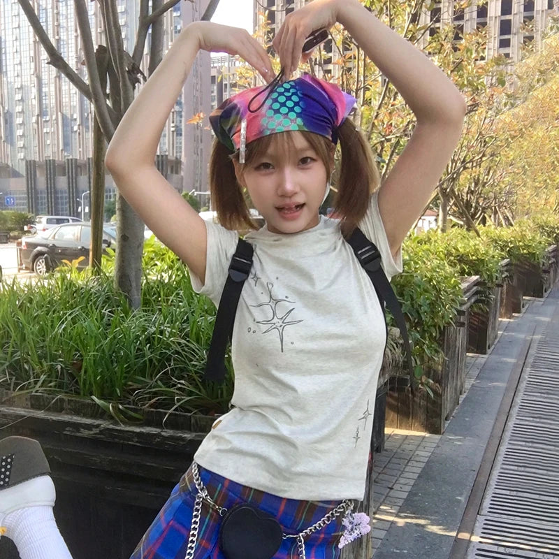 Cathy Dollette Japanese Stand Collar Trashy 2000s Style Short Sleeve Tee Shirt Vintage Harajuku Streetwear American Retro