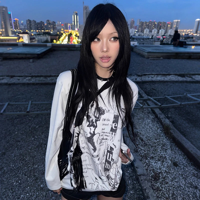 Cathy Dollette Harajuku Graphic Oversized Long Sleeve Tee