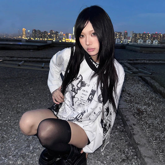 Cathy Dollette Harajuku Graphic Oversized Long Sleeve Tee