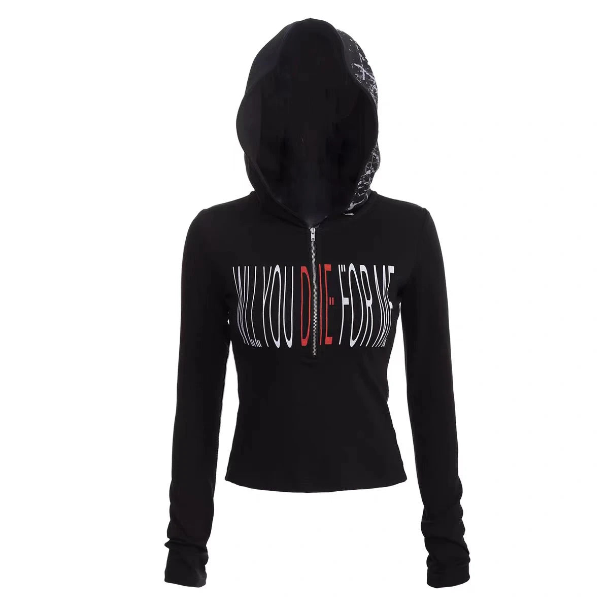Cathy Dollette Black Hooded Gothic T Shirt Clothes Long Sleeve Autumn Top2000s Clothes Graphic T Shirts Tees Female Chic