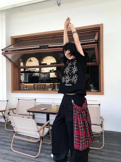 Cathy Dollette Streetwear Black Graphic T Shirts Short Sleeve Cotton Tees Female Clothing 2000s Clothes  Loose Korean Fashion Summer