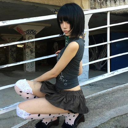 Cathy Dollette Japanese  Off Shoulder  Trashy 2000s Style Rhinestones Sleeveless Top Vintage Harajuku Crop Top American Retro