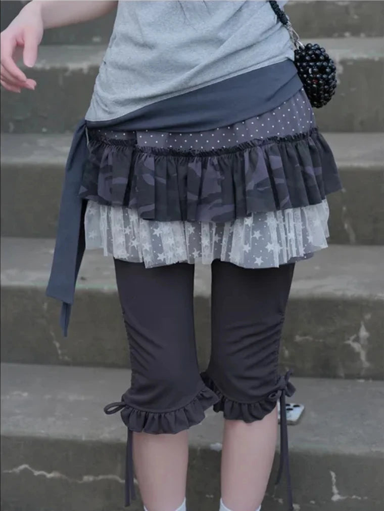 Cathy Dollette Korean Style Skirt  Patchwork Tie Dye Mini Skirt A-line  Vintage Tutu Skirt Lace 2000s Japanese Streetwear