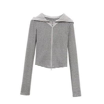 Cathy Dollette  Japanese Hoodies  Long Sleeve Striped Sweatshirt Streetwear American Striped Hoodies With Zipper E-girls