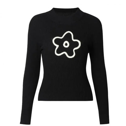 Cathy Dollette Floral Graphic T Shirts Woman Long Sleeve Black Streetwear Tees Female Clothing Autumn Top2000s Clothes  Chic