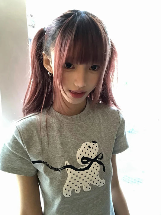 Cathy Dollette Korean Style T Shirt  Short Sleeve Slim Print Graphic Top  Vintage TopJapanese 2000s Tee Tops