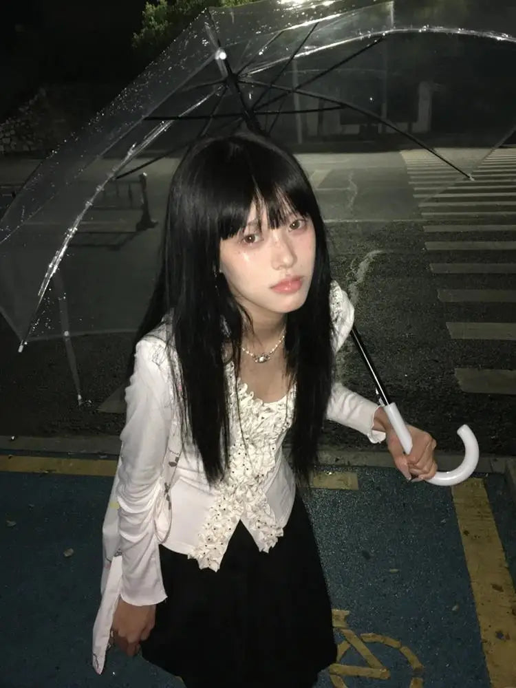Cathy Dollette Korean Style   Long Sleeve Patchwork  Fairycore Tee Top Japanese 2000s Polka Dot Tshirts