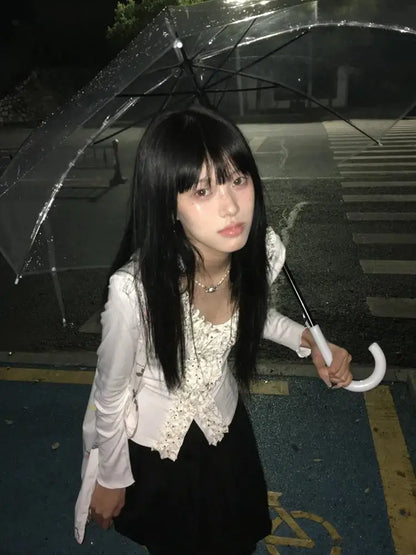 Cathy Dollette Korean Style   Long Sleeve Patchwork  Fairycore Tee Top Japanese 2000s Polka Dot Tshirts