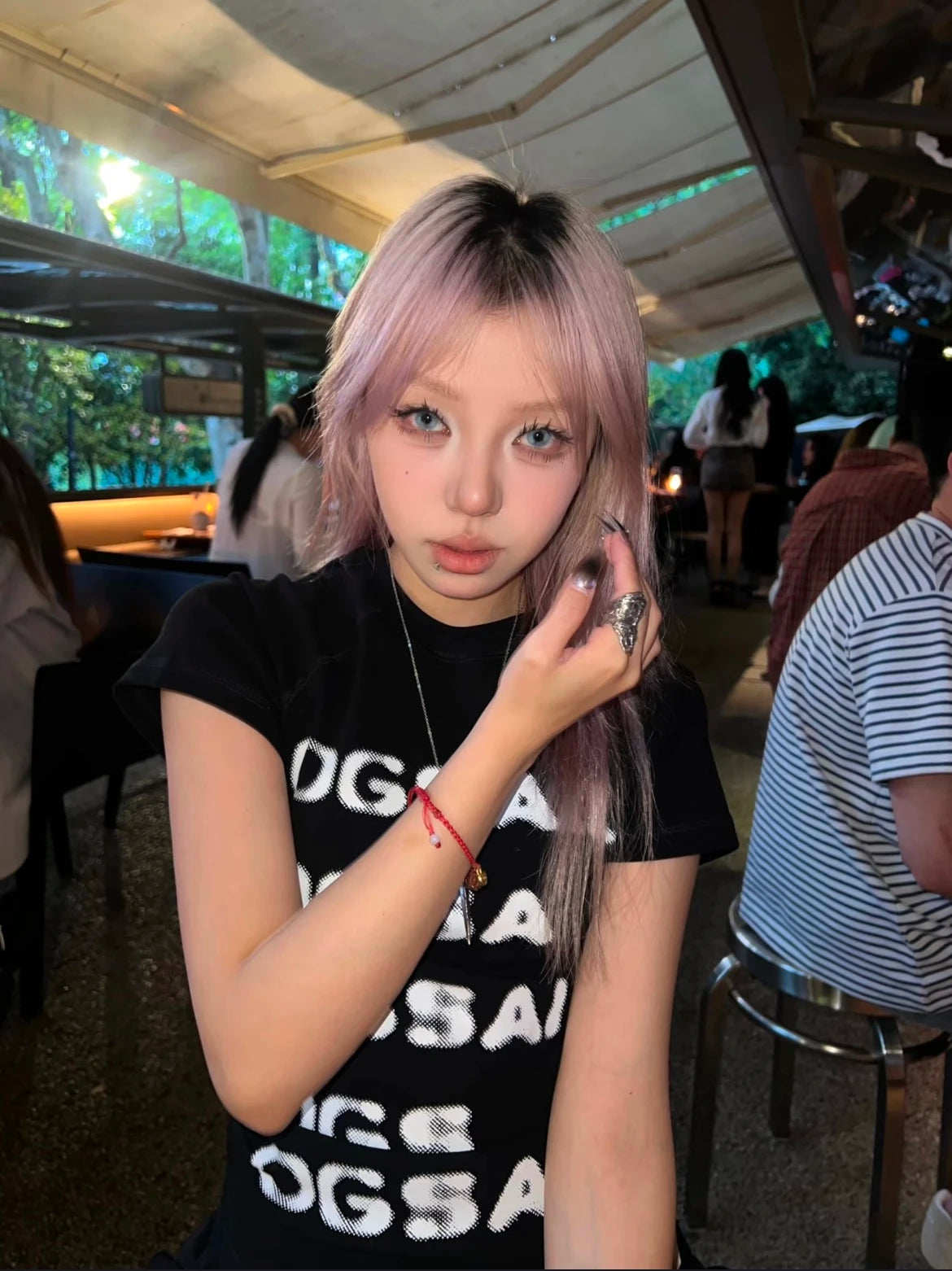 Cathy Dollette American Retro 90s Print Letter TopSlim Short Sleeve  Grunge Top  Black T Shirt Summer Tops