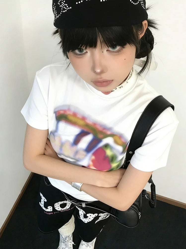 Cathy Dollette Summer Print T Shirt  Short Sleeve  Vintage Tee Top Graphic TopAmerican Retro Tshirts Summer