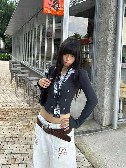 Cathy Dollette England Style Patchwork Fake Two Piece TopAutumn T Shirt  Clothes Long Sleeve 2000s Clothes  Tees Female Chic