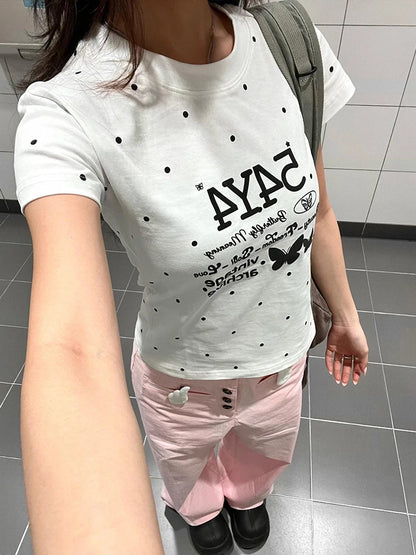 Cathy Dollette Print 's  Short Sleeve Japan Style Summer Top2000s Clothes  Graphic Tee Female Clothing T Shirt Chic