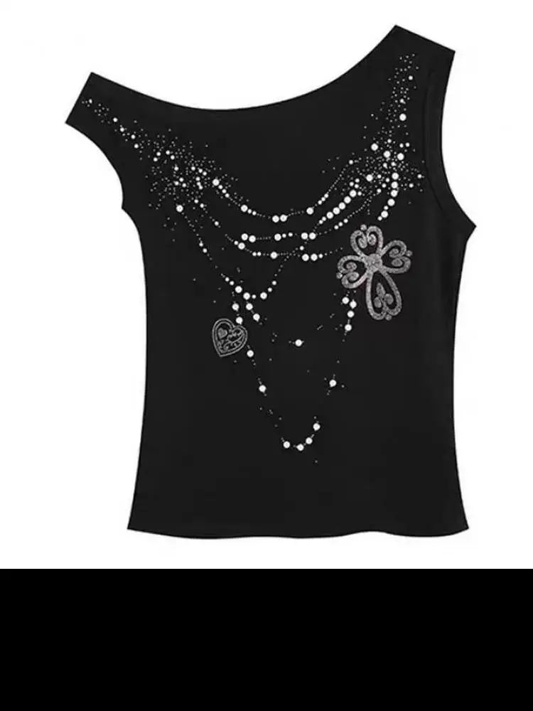 Cathy Dollette Black Gothic Off Shoulder Tank Top 2025 Summer TopSleeveless Tshirt Comfortable 2000s Clothes  Slim Tanks