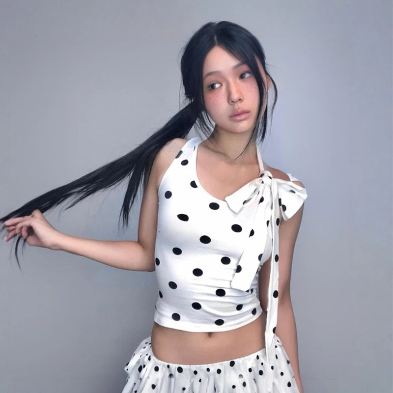 Cathy Dollette  Japanese Tank Top Polka Dot Sleeveless TopE-girls Streetwear Vintage Camis TopKorean Style Tee Tops