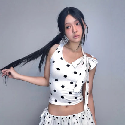 Cathy Dollette  Japanese Tank Top Polka Dot Sleeveless TopE-girls Streetwear Vintage Camis TopKorean Style Tee Tops