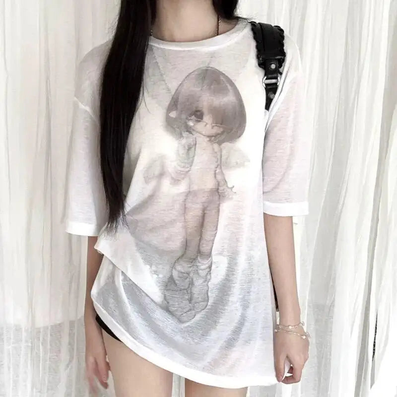 Cathy Dollette Hotsweet Graphic T Shirts Loose Short Sleeve Korean Fashion Summer Top2000s Clothes  Print Tees Female Clothing