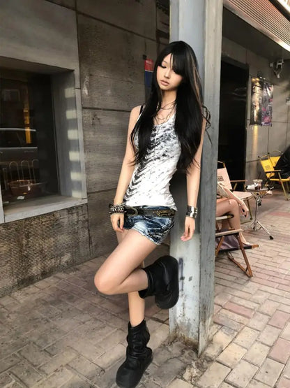 Cathy Dollette Tie Dye 2000s Clothes  Tank TopSleeveless Slim Sleeveless  Sexy Summer TopTanks & Camis Gothic Clothes