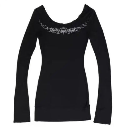 Cathy Dollette Gothic Graphic T Shirts  Long Sleeve Korean Fashion 2000s Clothes  Slim Spring Autumn TopTees Female Clothing