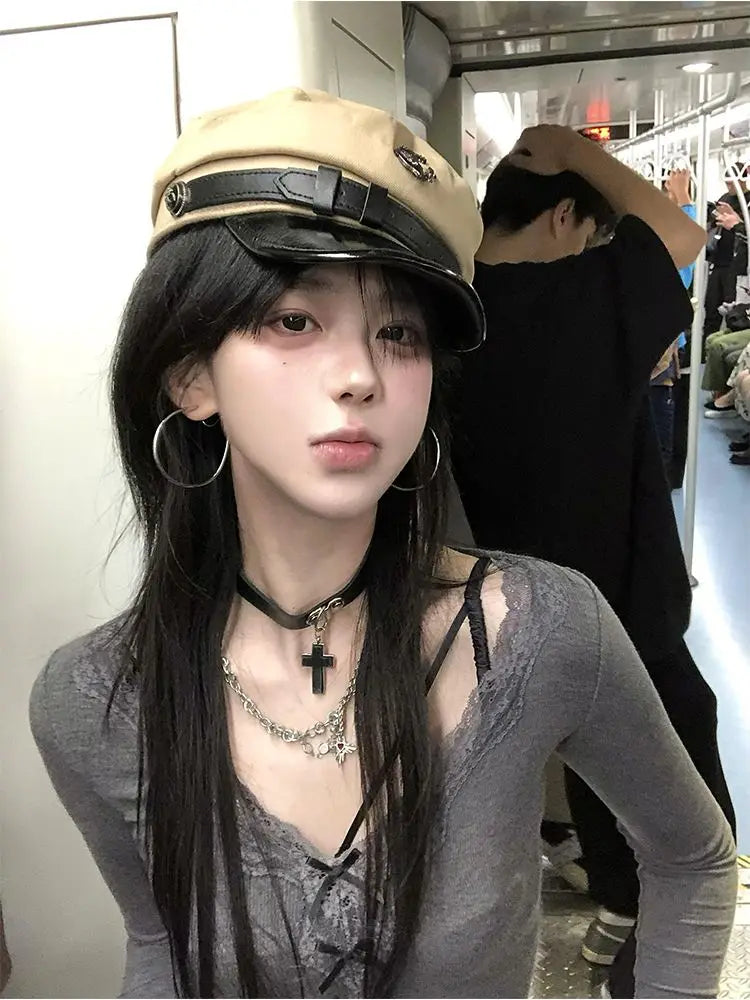 Cathy Dollette 2000s Clothes  Korean Fashion Long Sleeve Autumn TopGoth Tees Female Skinny Hotsweet Slim Chic 's