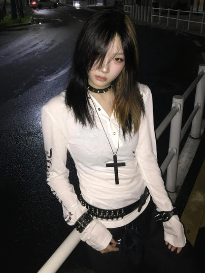 Cathy Dollette Hooded Print Letter Graphic T Shirts Woman Clothes Youthful Long Sleeve 2000s Clothes  Tees Female Clothing Autumn