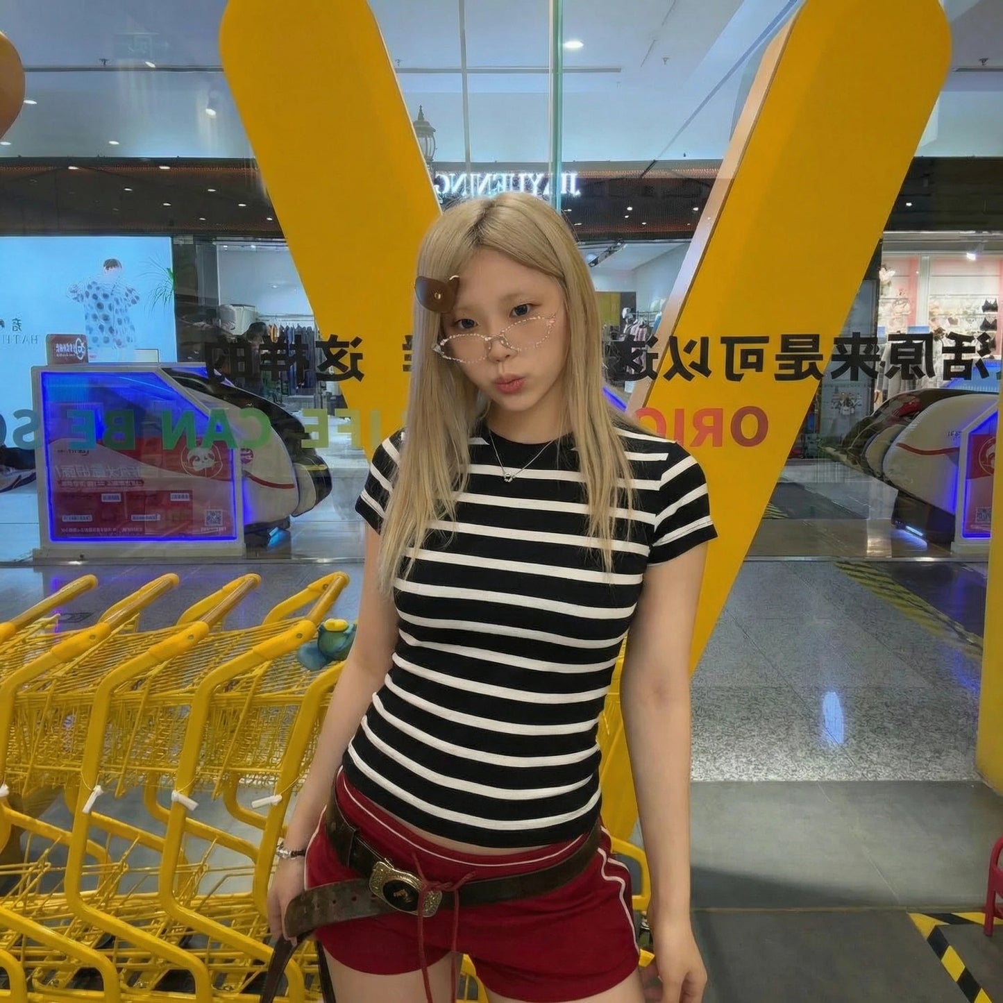 Cathy Dollette  Korean Style Striped 's  Short Sleeve  Vintage TopAmerican Retro Streetwear s Japanese 2000s