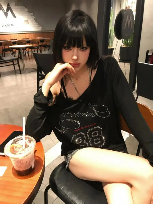 Cathy Dollette Gothic Black Graphic T Shirts Long Sleeve 2000s Clothes  Autumn TopYouthful Woman Clothes Tees Female Clothing Chic