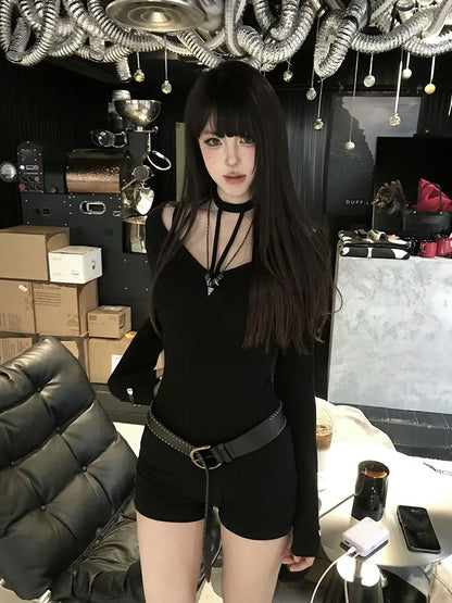 Cathy Dollette Black Sexy Romper For  One Pieces Slim Bodysuit  Clothes Long Sleeve Autumn Top2000s  Playsuits Chic