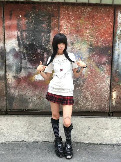 Cathy Dollette Gothic Retro T Shirt  Short Sleeve Print Graphic Top Grunge TopWhite Japanese 2000s Tshirt E-girls
