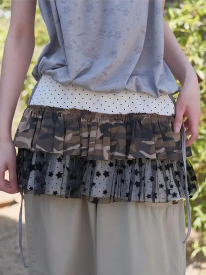 Cathy Dollette Korean Style Skirt  Patchwork Tie Dye Mini Skirt A-line  Vintage Tutu Skirt Lace 2000s Japanese Streetwear