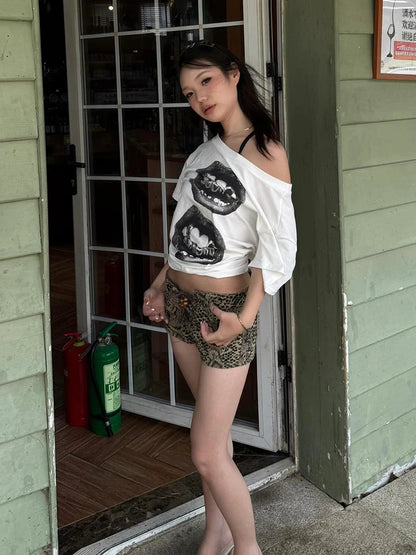 Cathy Dollette Punk  Short Sleeve T Shirt  Gothic Print Graphic Top2000s Japanese  Cotton Tshirt Egirls Grunge Top