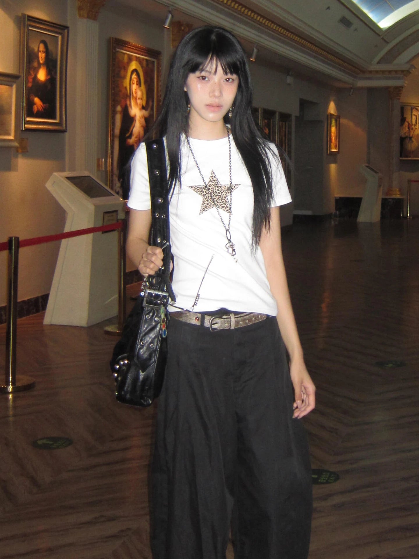 Cathy Dollette Harajuku Print T Shirt  Short Sleeve Leopard Stars Tee TopLoose  Grunge TopJapanese 2000s Tshirts