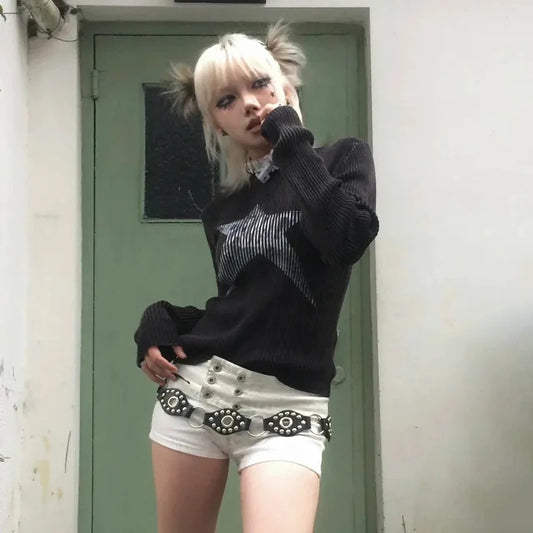 Cathy Dollette Grunge s Star Print Knitted TopTrashy  Long Sleeve Knit  Vintage Gothic Knitwear American Retro 90s