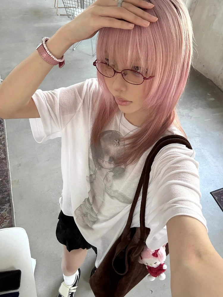 Cathy Dollette Hotsweet Graphic T Shirts Loose Short Sleeve Korean Fashion Summer Top2000s Clothes  Print Tees Female Clothing