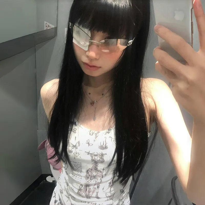 Cathy Dollette Japanese  Camisole Trashy 2000s Irregular Tank Top Cyber Punk Print Cami TopGrunge s Slim Tanktop Harajuku