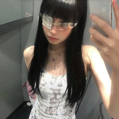 Cathy Dollette Japanese  Camisole Trashy 2000s Irregular Tank Top Cyber Punk Print Cami TopGrunge s Slim Tanktop Harajuku