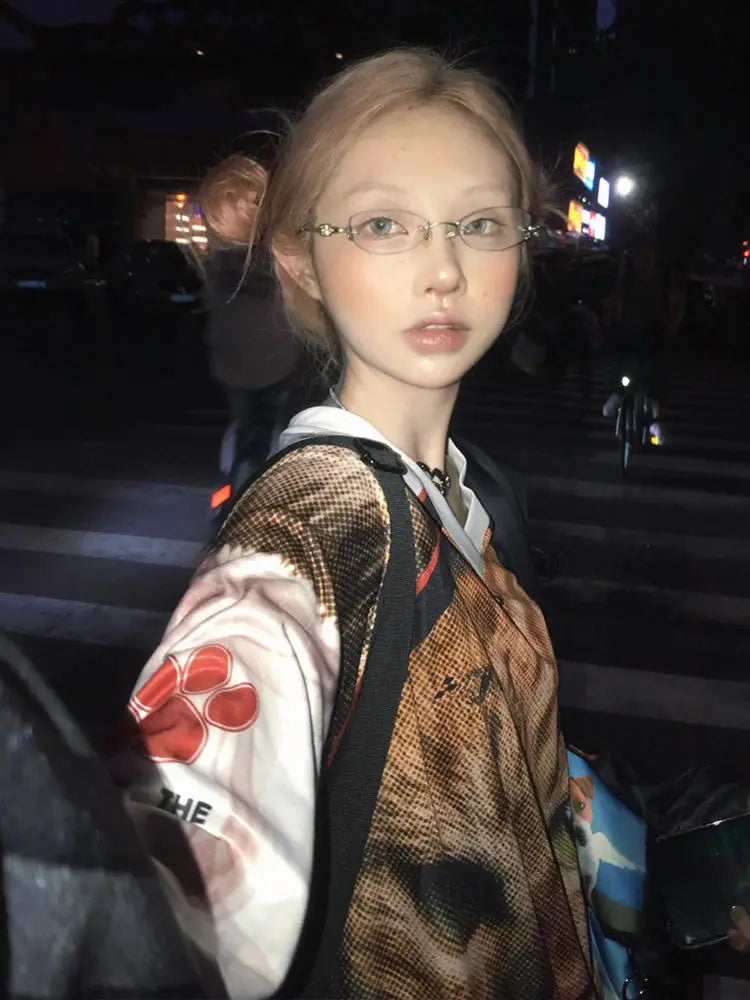 Cathy Dollette Graphic T Shirts 's  2000s Clothes  Korean Fashion Long Sleeve Tees Female Hotsweet Loose Goth Autumn