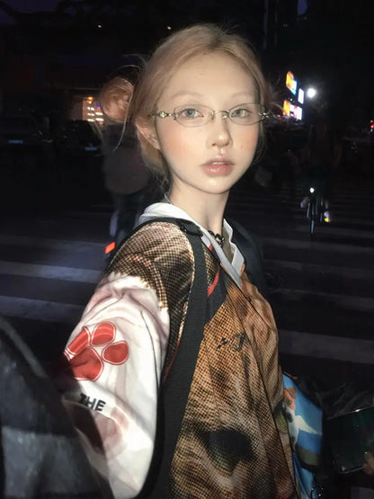 Cathy Dollette Graphic T Shirts 's  2000s Clothes  Korean Fashion Long Sleeve Tees Female Hotsweet Loose Goth Autumn