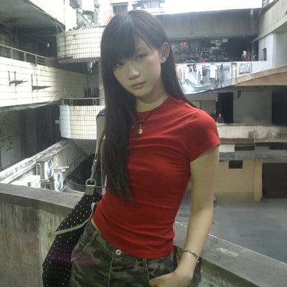 Cathy Dollette Japanese  Rhinestones  Vintage Harajuku Diamond Letter T Shirt 2000s Style Short Sleeve Crop TopAmerican 90s